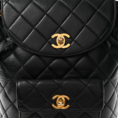 Lambskin Quilted Drawstring Backpack Black