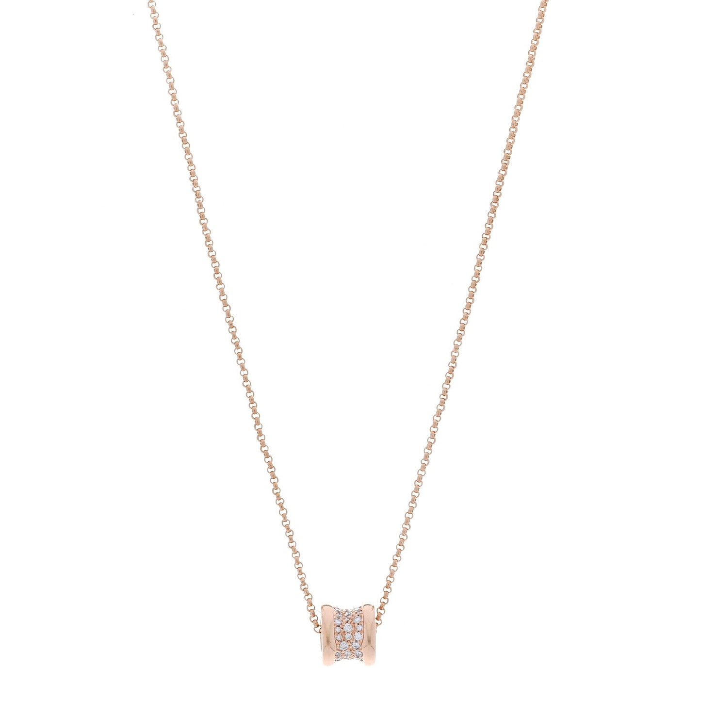 18K Rose Gold Diamond Small B.Zero1 Pave Pendant Necklace