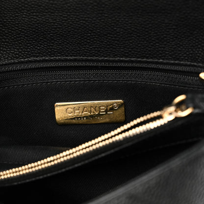 Caviar Diamond Stitched Small Top Handle Flap Black