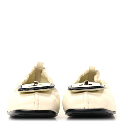 Lambskin CC Turnlock Ballerina Flats 38.5 Ivory Black