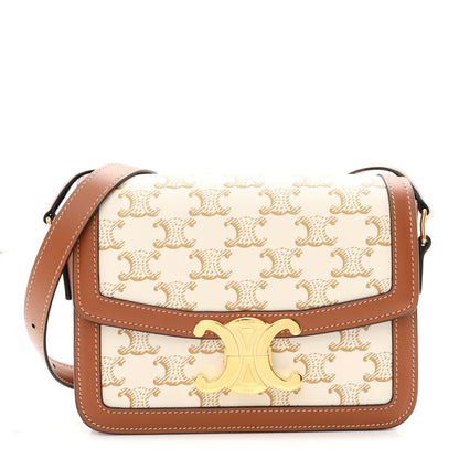 Calfskin Triomphe Canvas Teen Triomphe Bag White