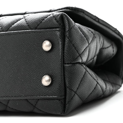 Caviar Lizard Embossed Quilted Mini Coco Handle Flap Black