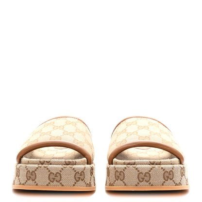 Original GG Canvas Monogram Womens GG Platform Sandals 36.5 Beige Ebony Sundial