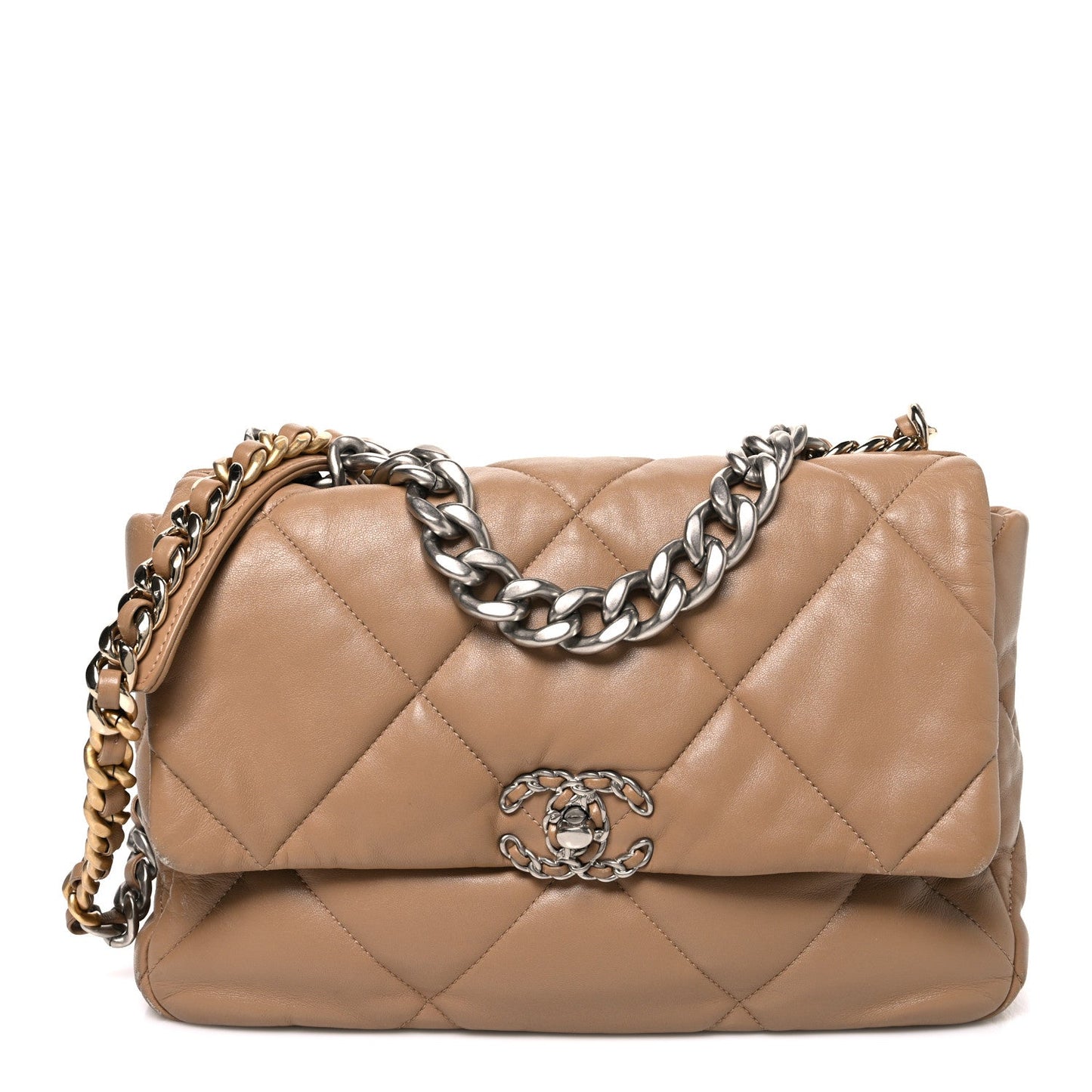 Lambskin Quilted Large Chanel 19 Flap Beige