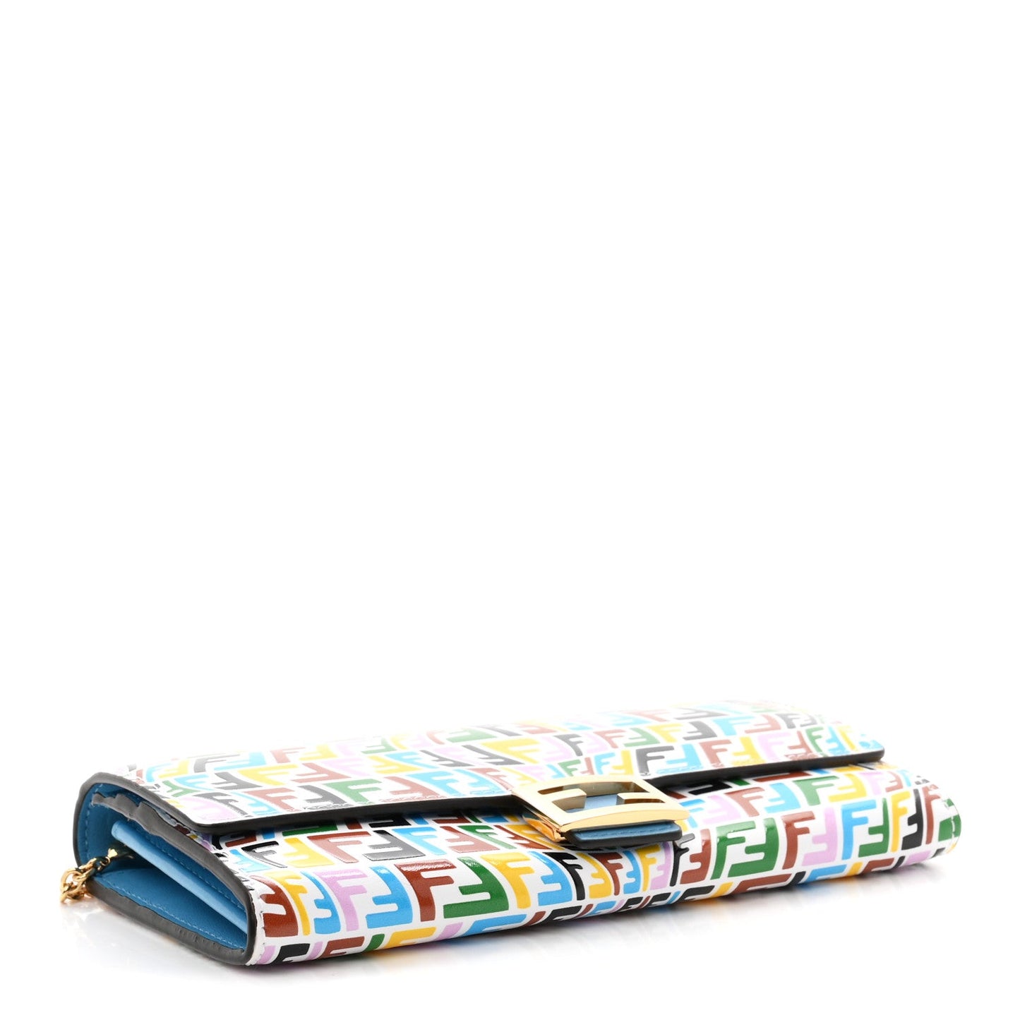 X SARAH COLEMAN Vitello Liberty Ceylon Micro FF Fish Eye Embossed Continental Envelope Wallet On Chain Multicolor Cyber Blue