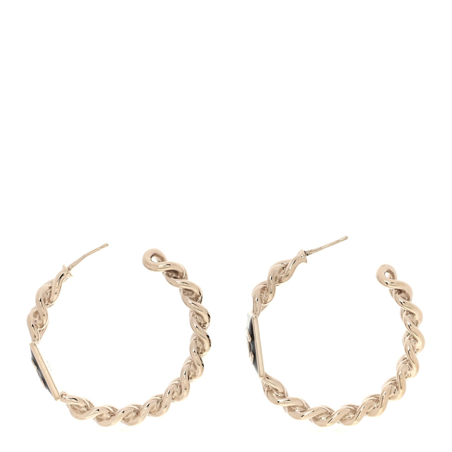 Metal Enamel CC Square Chain Hoop Earrings Gold Black