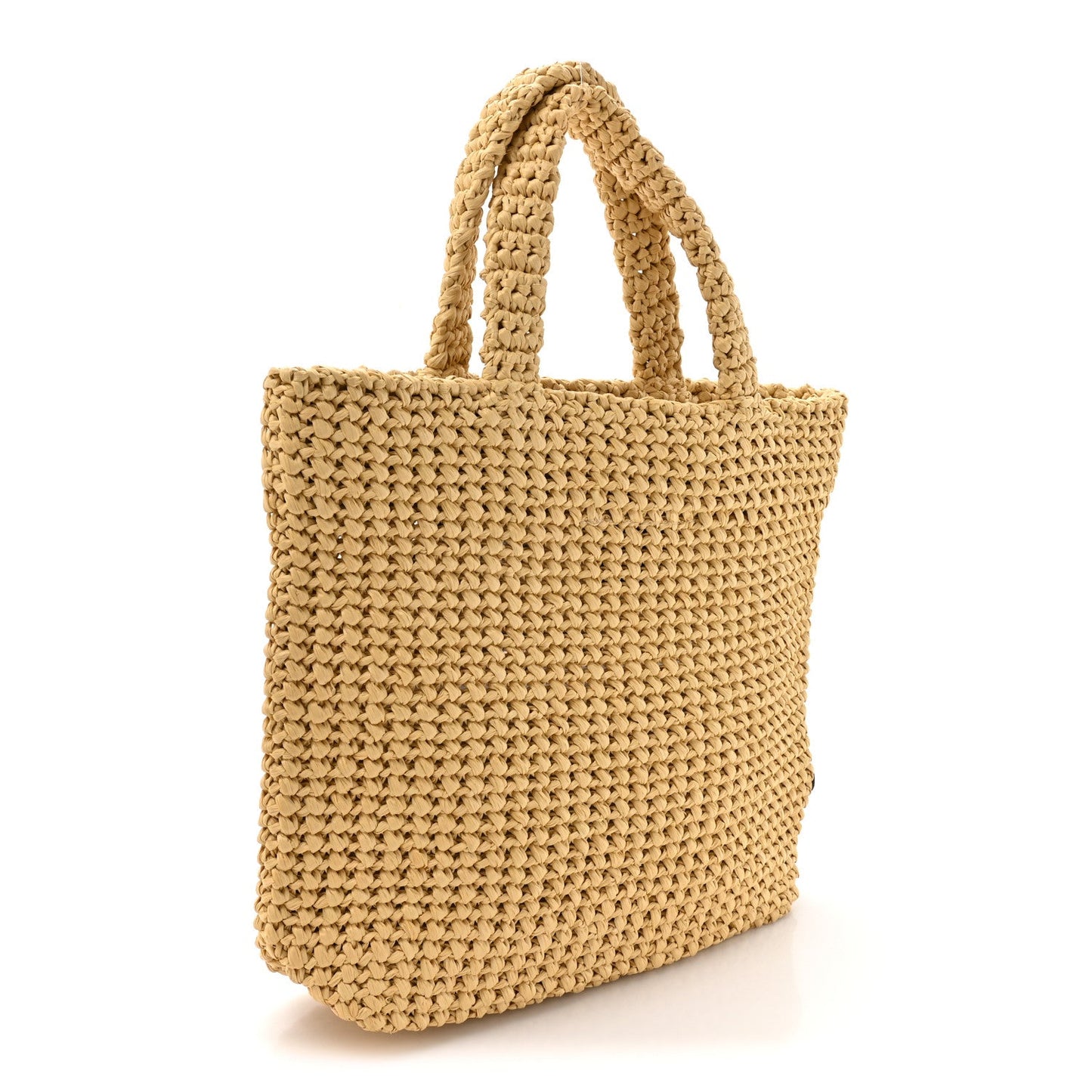 Yarn Raffia Effect Crochet Embroidered Small Logo Tote Naturale