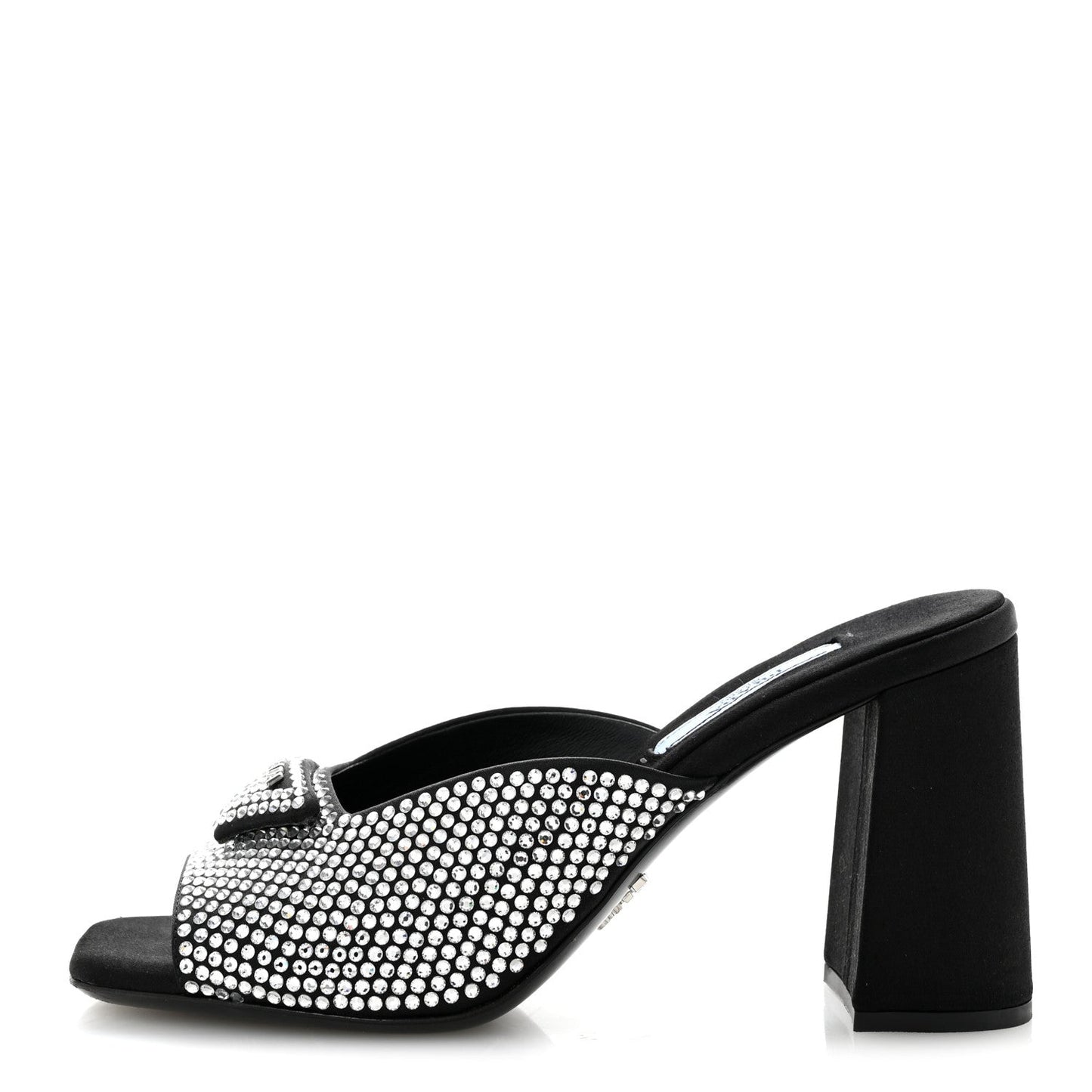 Satin Crystal Logo 90mm Slide Sandals 36 Cristal