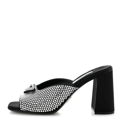 Satin Crystal Logo 90mm Slide Sandals 36 Cristal