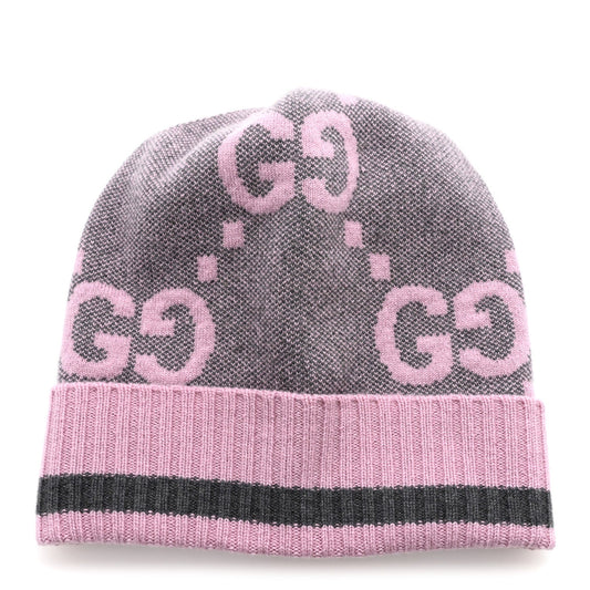 Cashmere Jacquard Monogram Jumbo GG Canvy Hat Beanie Hat M Graphite Pink