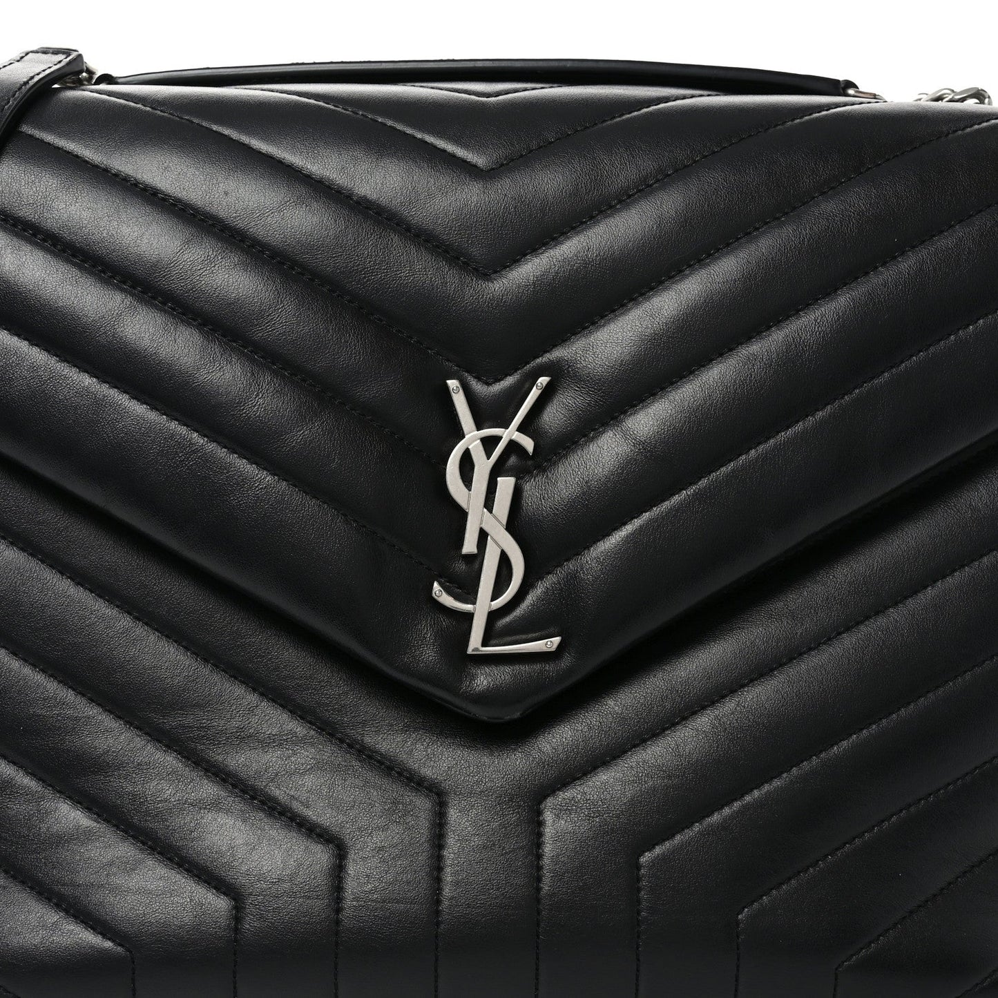 Calfskin Y Quilted Monogram Large Loulou Chain Satchel Black