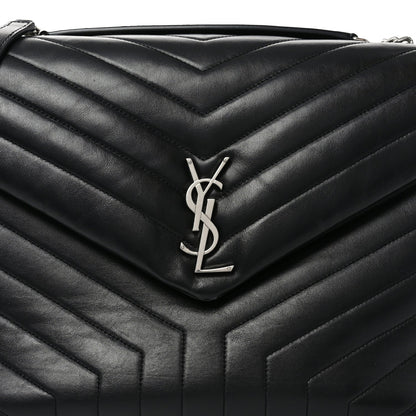 Calfskin Y Quilted Monogram Large Loulou Chain Satchel Black