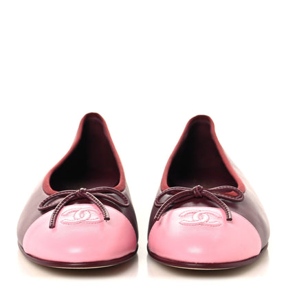 Lambskin Cap Toe CC Ballerina Flats 39 Burgundy Pink