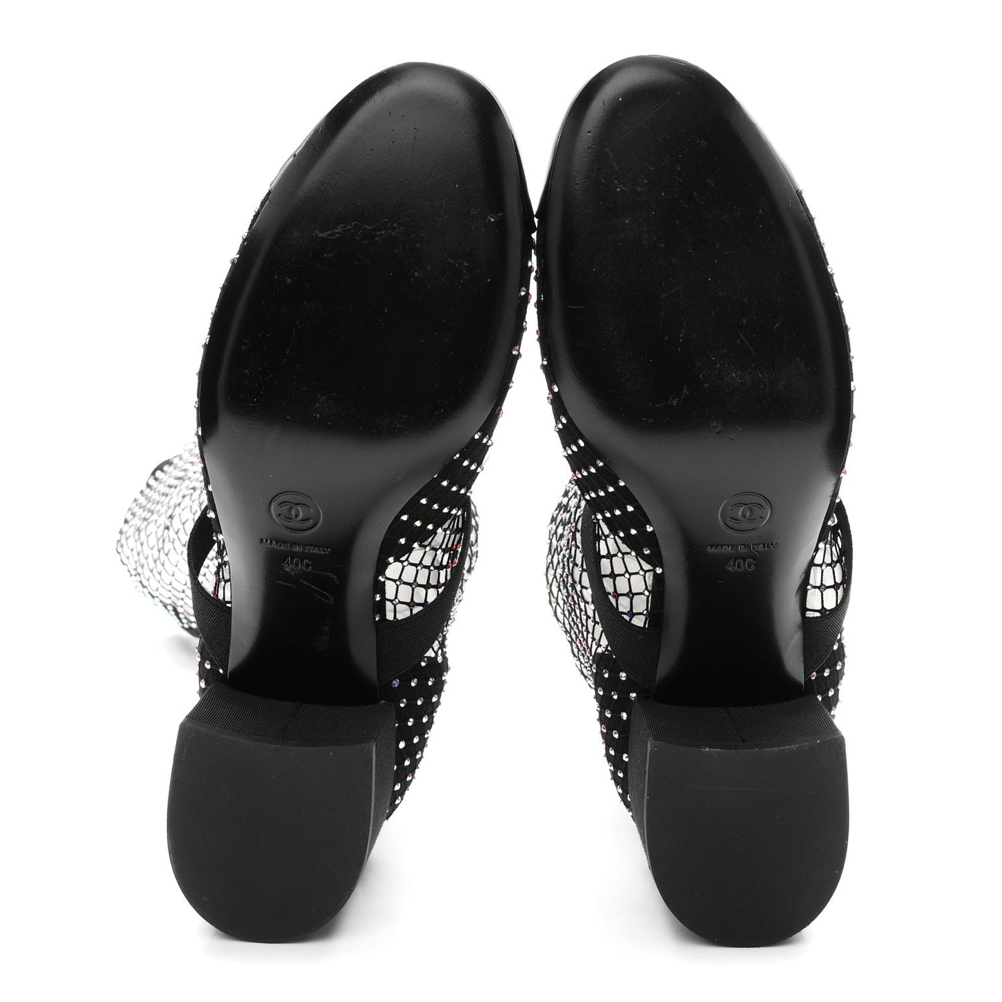 Mesh Crystal Patent CC Bow High Boots 40 Black
