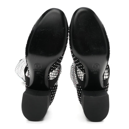 Mesh Crystal Patent CC Bow High Boots 40 Black