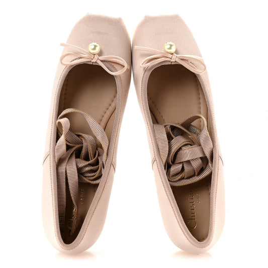 Satin Grosgrain D-Joy Ballet Flats 36 Beige Rose