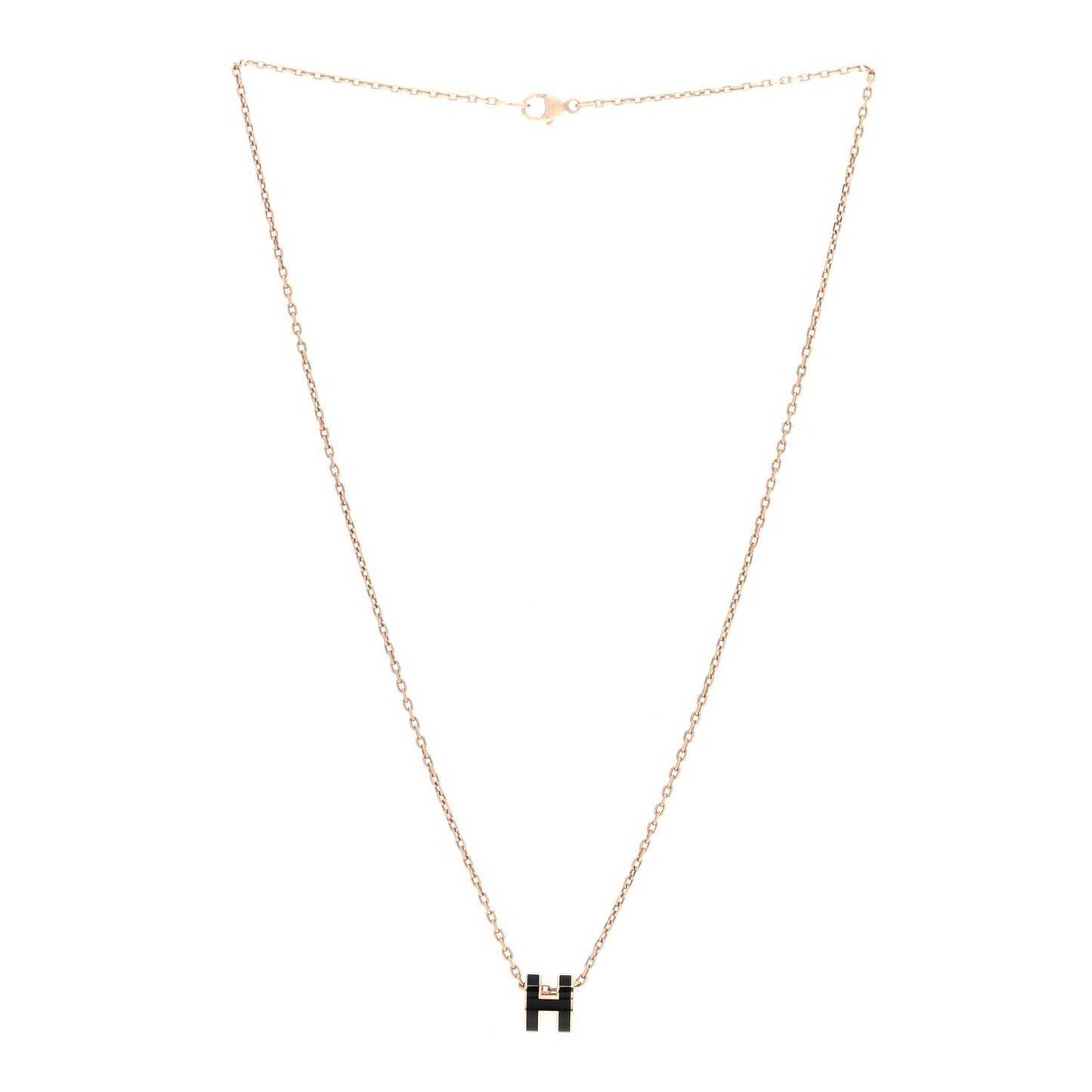 Lacquered Rose Gold Mini Pop H Pendant Necklace Black