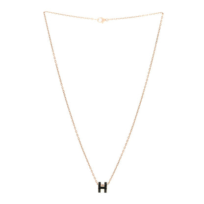 Lacquered Rose Gold Mini Pop H Pendant Necklace Black