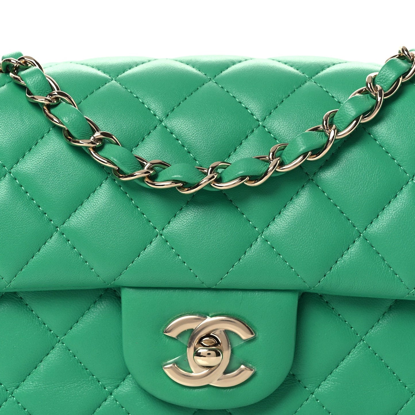Lambskin Quilted Mini Rectangular Flap Green