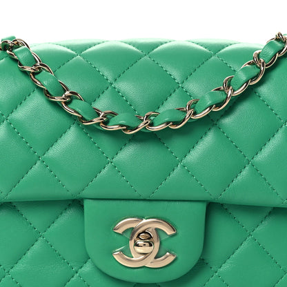 Lambskin Quilted Mini Rectangular Flap Green
