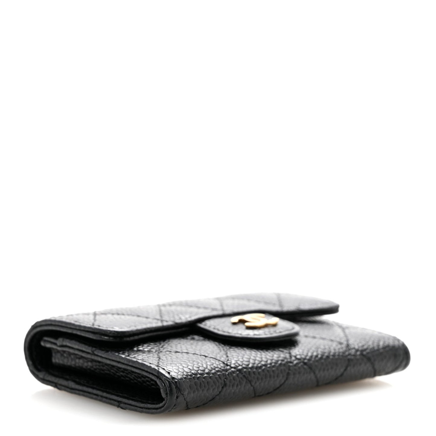 Caviar Quilted Flap Card Holder Black