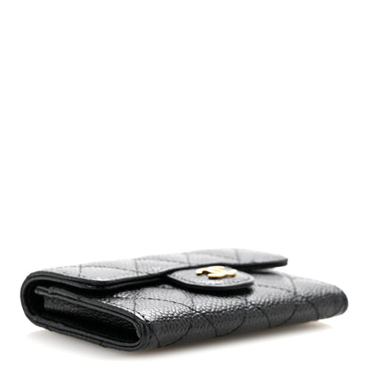 Caviar Quilted Flap Card Holder Black