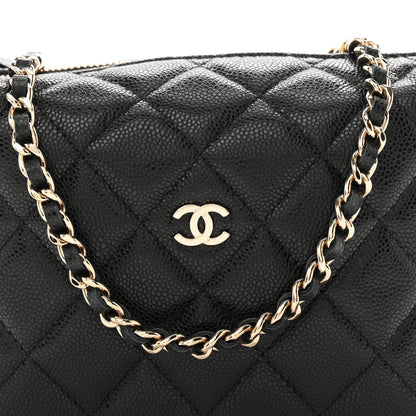 Caviar Quilted Hobo Clutch With Chain Black