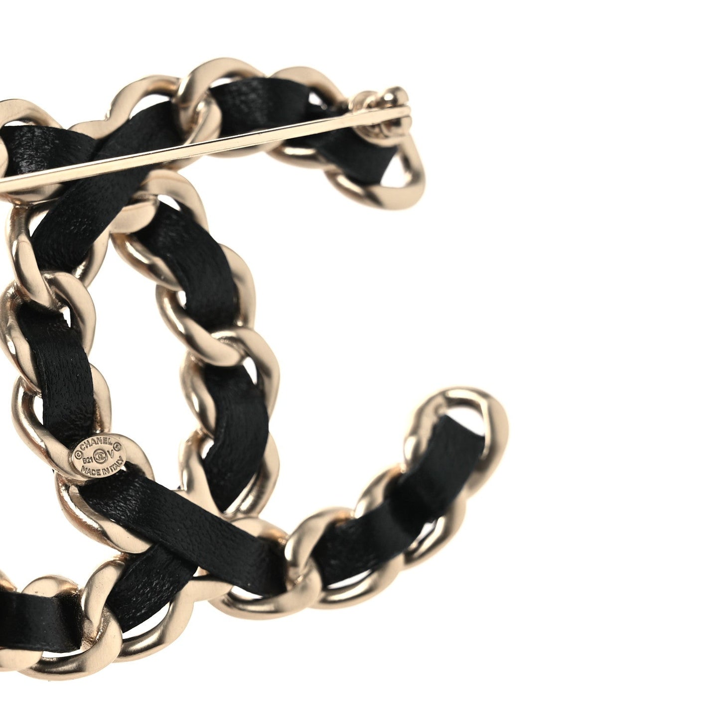 Lambskin Chain CC Brooch Black Gold