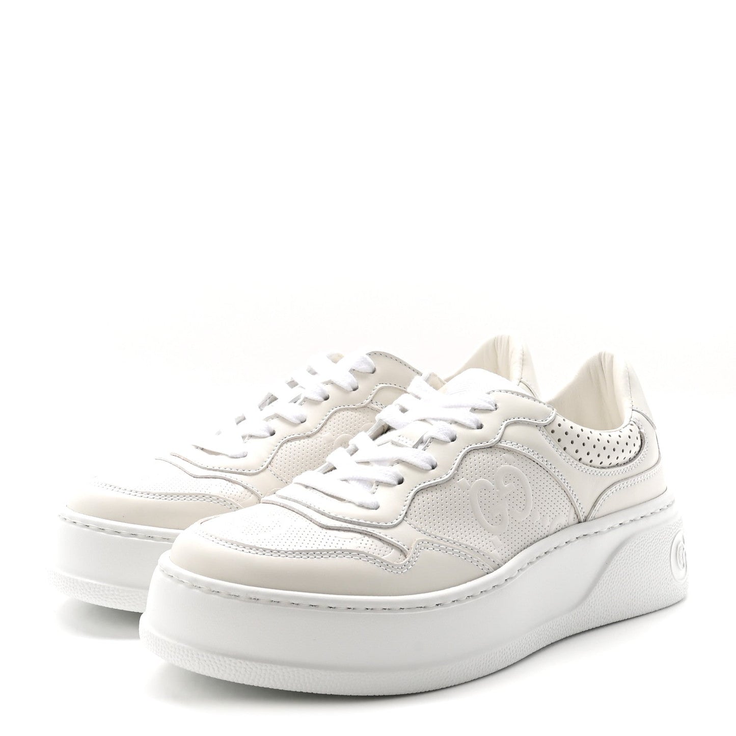 Calfskin GG Tennis Embossed Perforated Womens Platform 55mm Sneakers 36 Great White