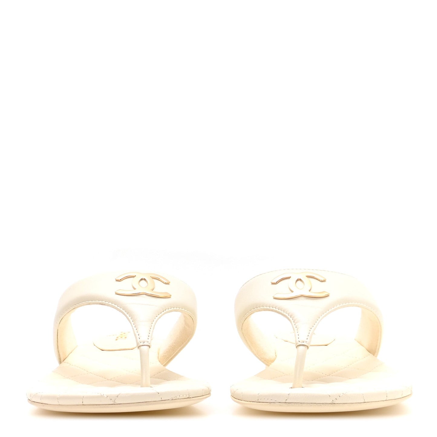 Lambskin Quilted Padded Thong Sandals 39.5 White