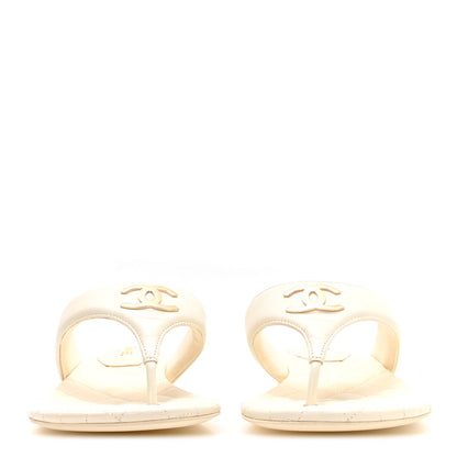 Lambskin Quilted Padded Thong Sandals 39.5 White