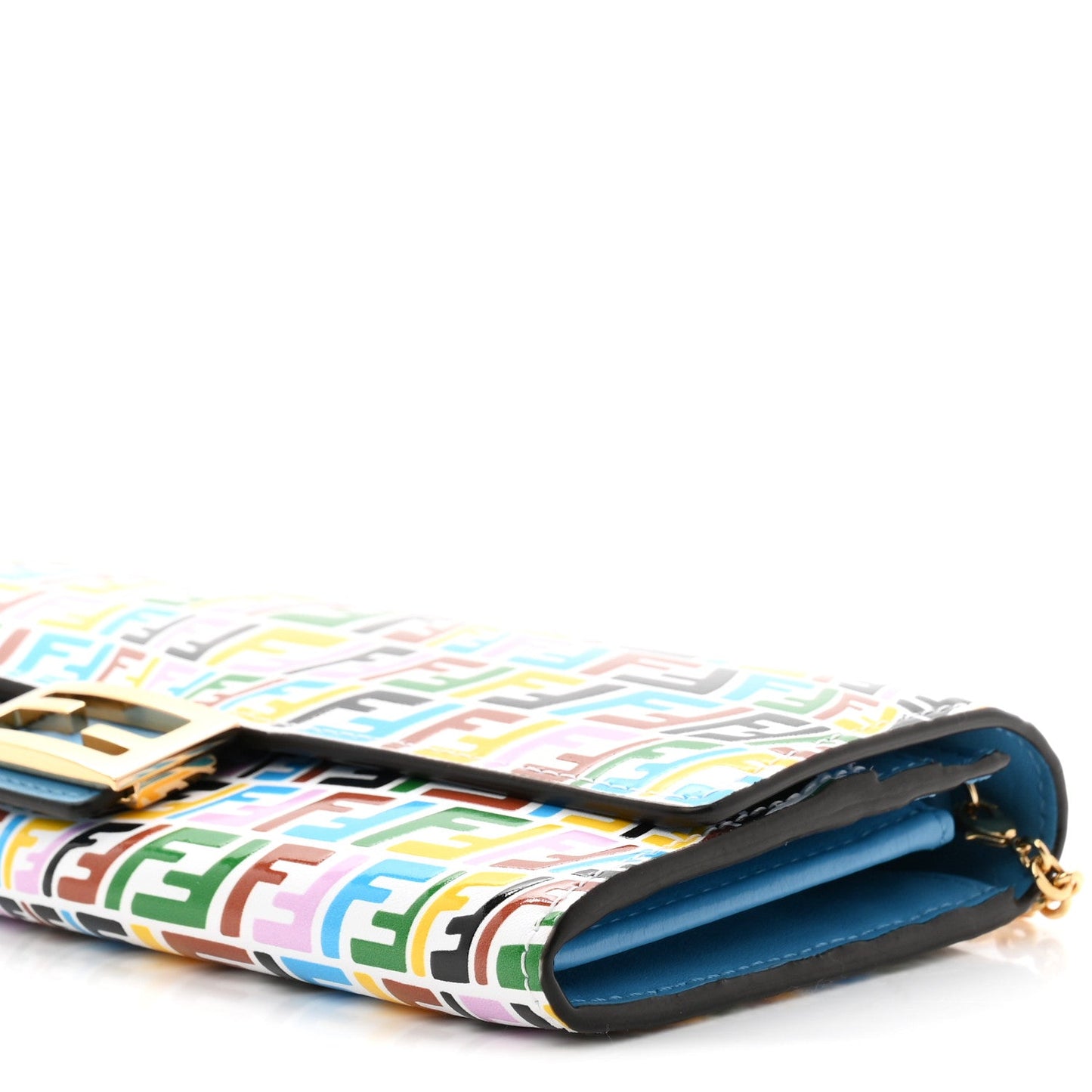 X SARAH COLEMAN Vitello Liberty Ceylon Micro FF Fish Eye Embossed Continental Envelope Wallet On Chain Multicolor Cyber Blue