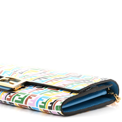 X SARAH COLEMAN Vitello Liberty Ceylon Micro FF Fish Eye Embossed Continental Envelope Wallet On Chain Multicolor Cyber Blue