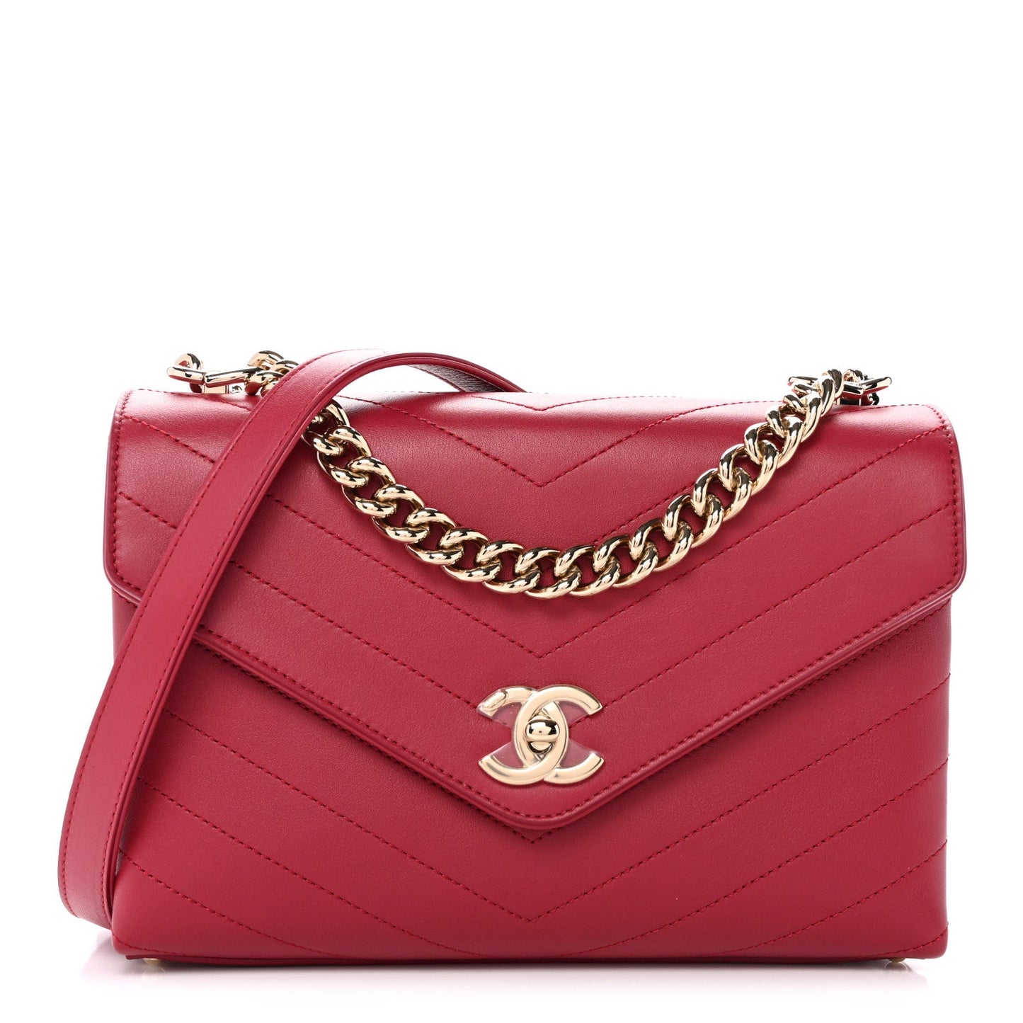 Calfskin Chevron Stitched Small Coco Flap Bag Pink