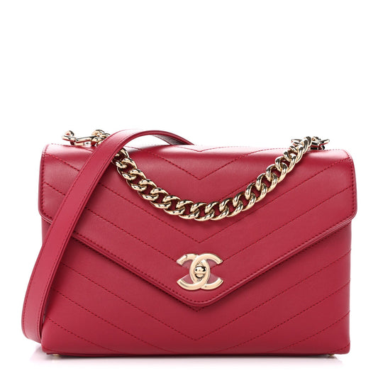 Calfskin Chevron Stitched Small Coco Flap Bag Pink