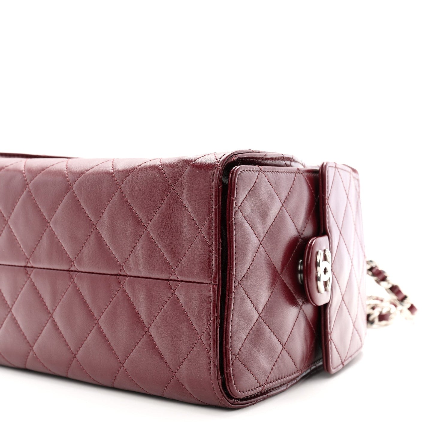 Shiny Calfskin Quilted Small Chanel 25 Handbag Burgundy