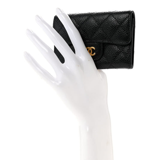 Caviar Quilted Flap Card Holder Black