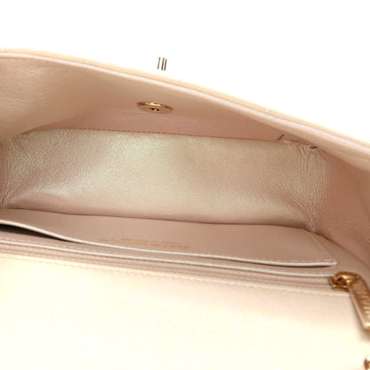 Iridescent Lambskin Quilted Mini Rectangular Flap Ivory