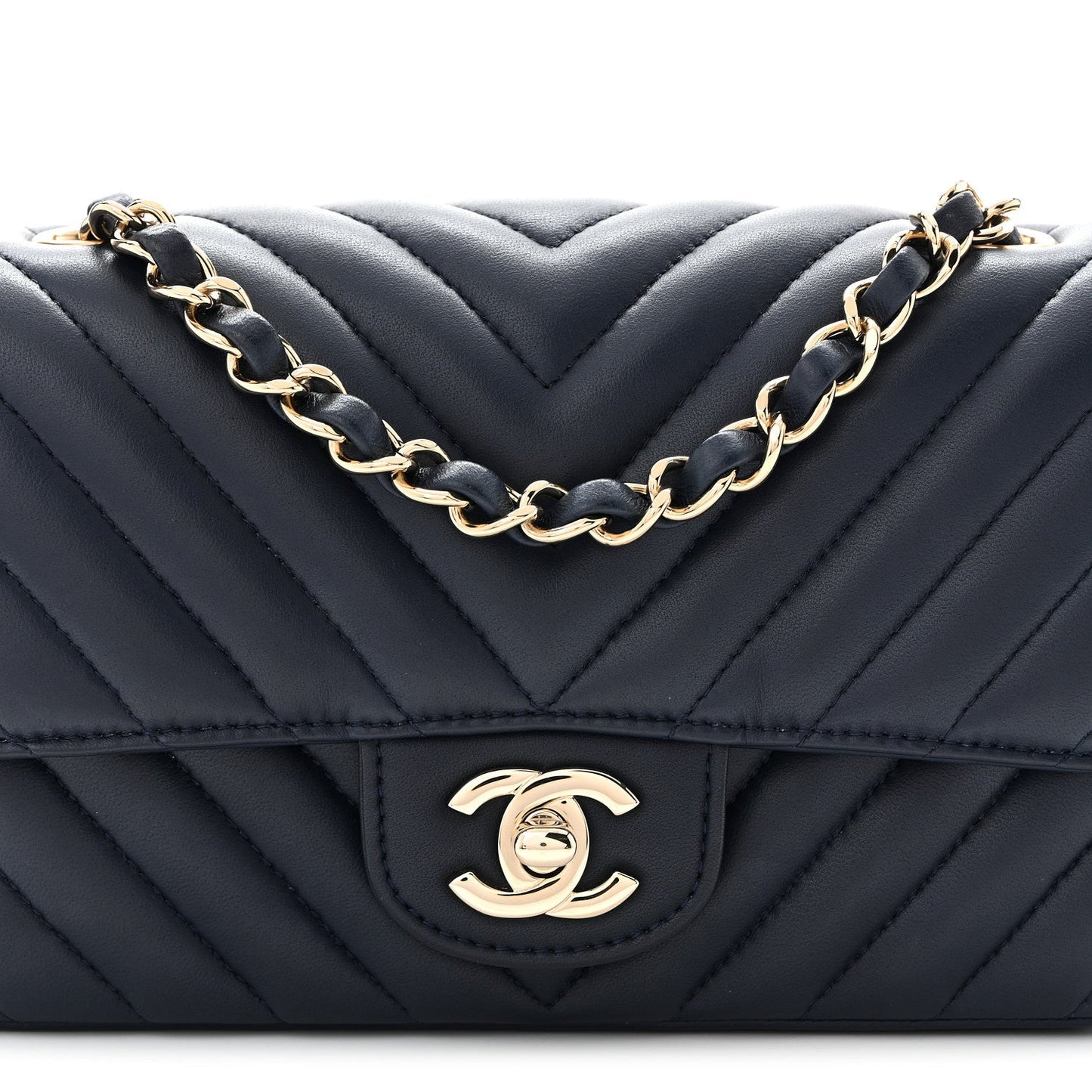 Lambskin Chevron Quilted Mini Rectangular Flap Navy