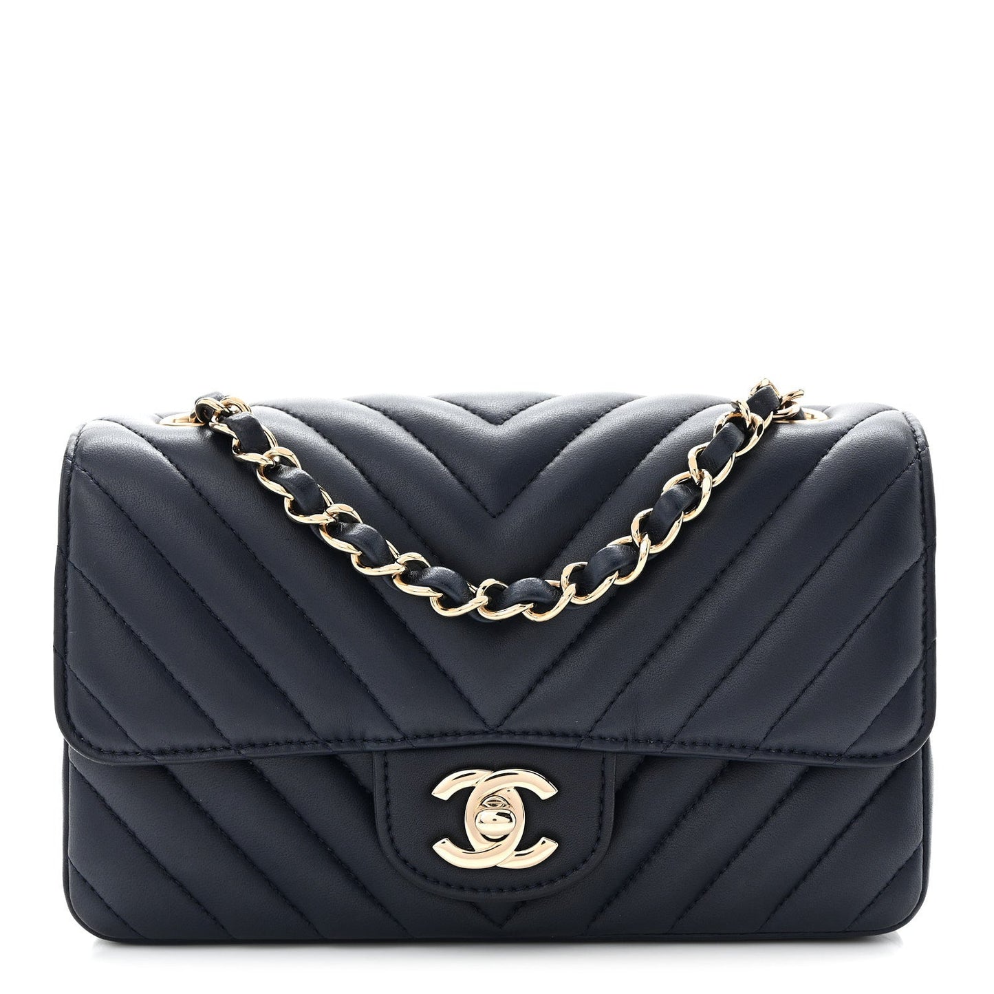 Lambskin Chevron Quilted Mini Rectangular Flap Navy
