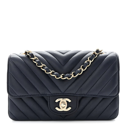Lambskin Chevron Quilted Mini Rectangular Flap Navy