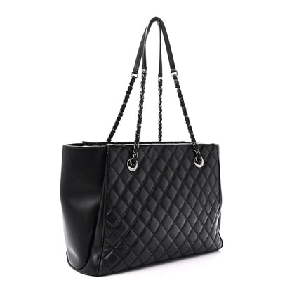 Lambskin Quilted Shopping Tote Black