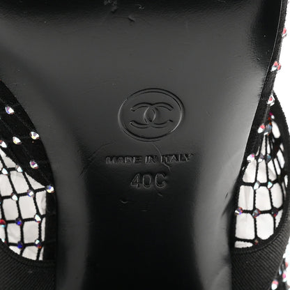 Mesh Crystal Patent CC Bow High Boots 40 Black