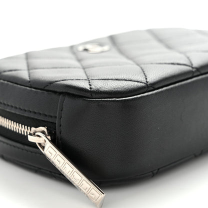 Lambskin Quilted Small Curvy Pouch Cosmetic Case Black
