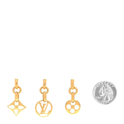 Metal Monogram Fleur Earrings Set of 3 Gold