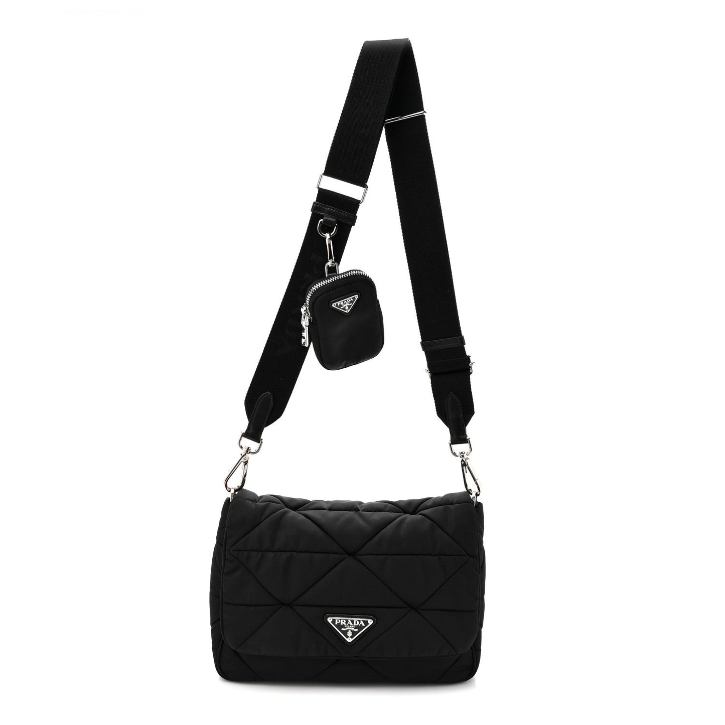 Re-Nylon Quilted Padded Flap Shoulder Bag Black