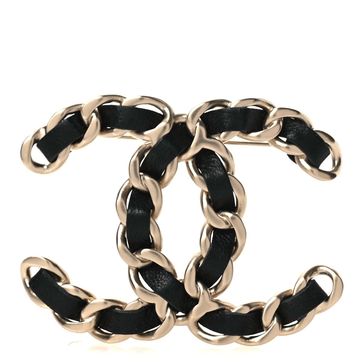 Lambskin Chain CC Brooch Black Gold