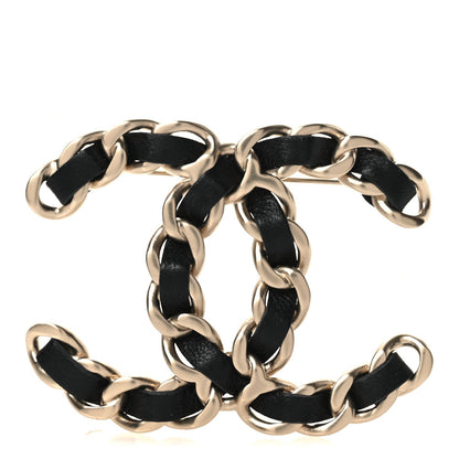 Lambskin Chain CC Brooch Black Gold