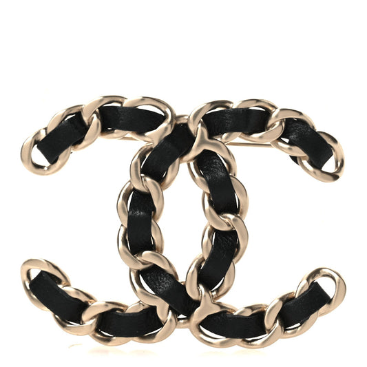 Lambskin Chain CC Brooch Black Gold