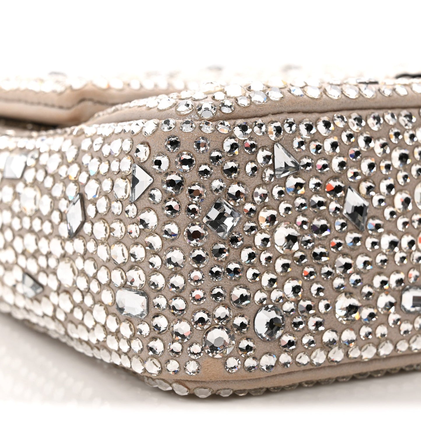 Suede Calfskin Crystal Mini Flap Silver